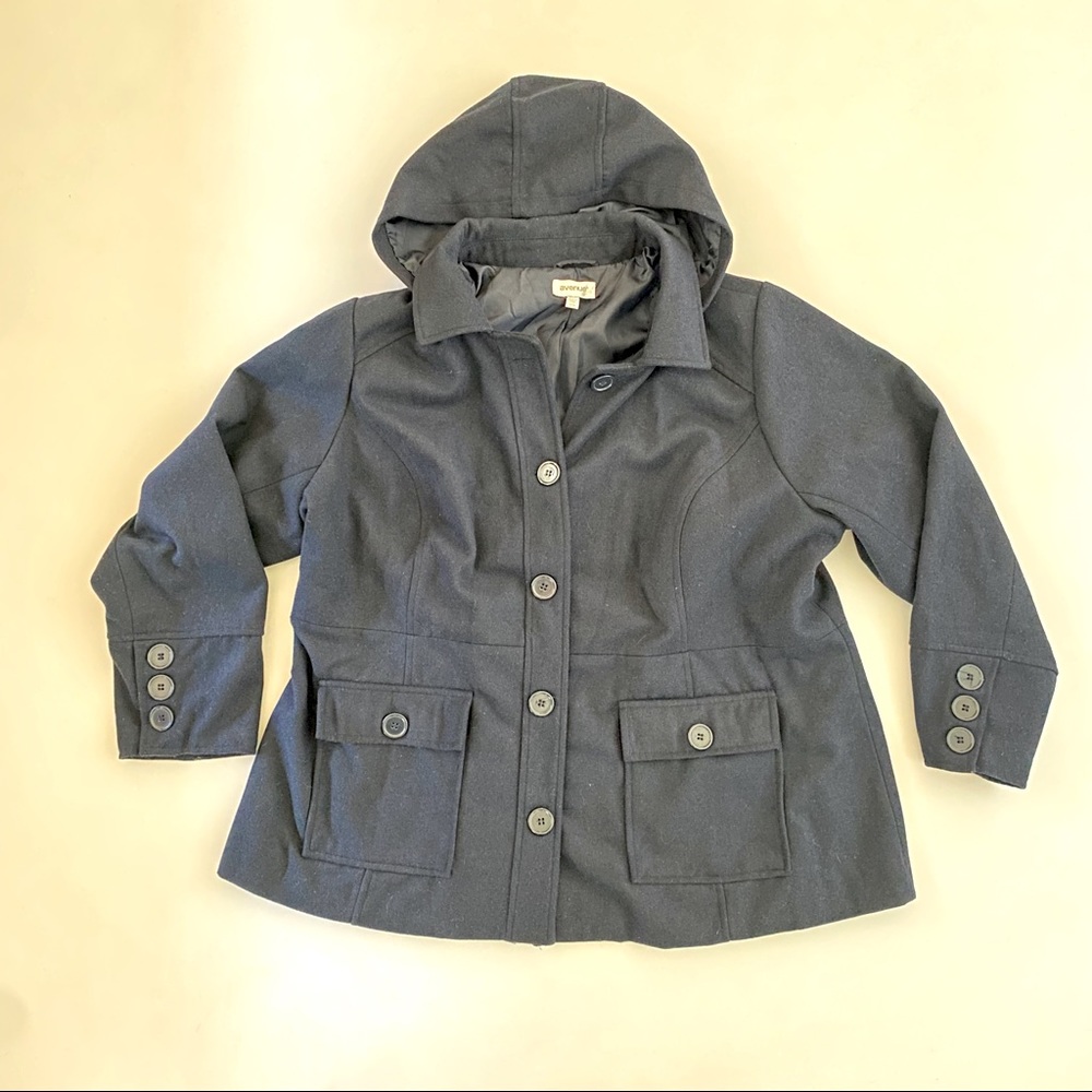 AVENUE Faux Wool Peacoat, Navy Blue, Size 22/24, RN138302